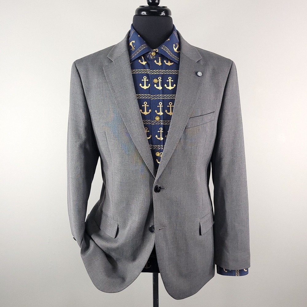 Nautica Blazer Mens 44 Regular Gray Two Button Suit Jacket Classic Map Lining